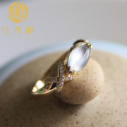 百花滟天然 A货翡翠 白玻璃翡翠马眼戒指 BZB002